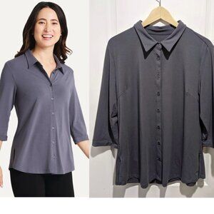 Betabrand | Annie Button up shirt in Storm Grey
